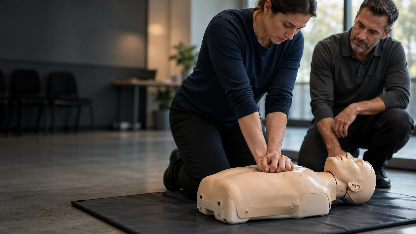 Illustrative first aid training with a CPR manikin