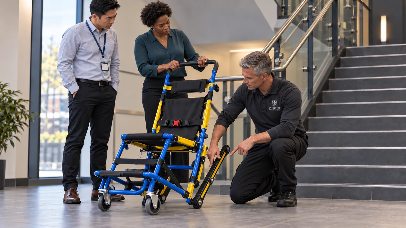 Illustrative manual evacuation chair training